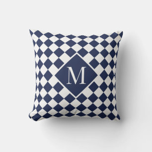 Chic Monogram Navy Blue White Checkered Pattern Kussen