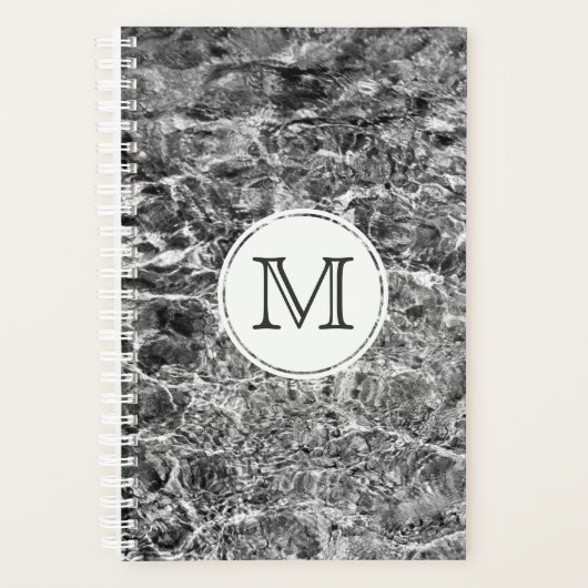 Chic Monogram op Faux Marble Abstracte Foto Planner (Voorkant)