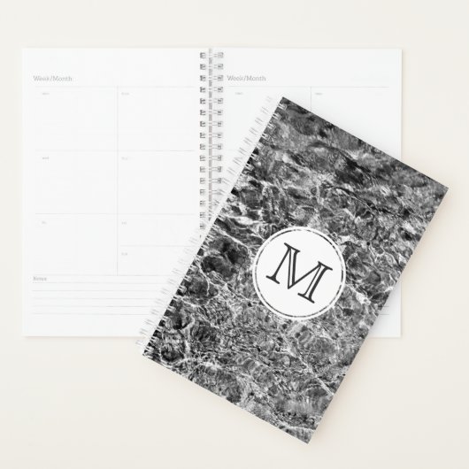 Chic Monogram op Faux Marble Abstracte Foto Planner (Display)