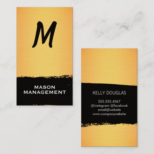 Chic-monogram op zwart/zilver geborsteld visitekaartje (Voorkant / Achterkant)