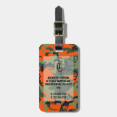 Chic monogram Oranje camouflage Bagagelabel (Voorkant verticaal)
