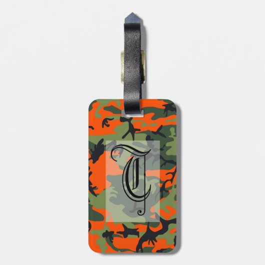 Chic monogram Oranje camouflage Bagagelabel (Achterkant verticaal)