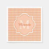 Chic Monogram Oranje Houndstooth met naam Servetten (Voorkant)