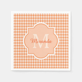 Chic Monogram Oranje Houndstooth met naam Servetten