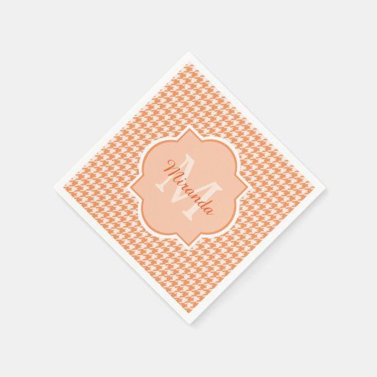 Chic Monogram Oranje Houndstooth met naam Servetten (Hoek)