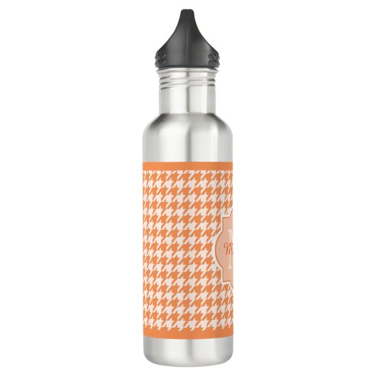 Chic Monogram Oranje Houndstooth met naam Waterfles (Links)