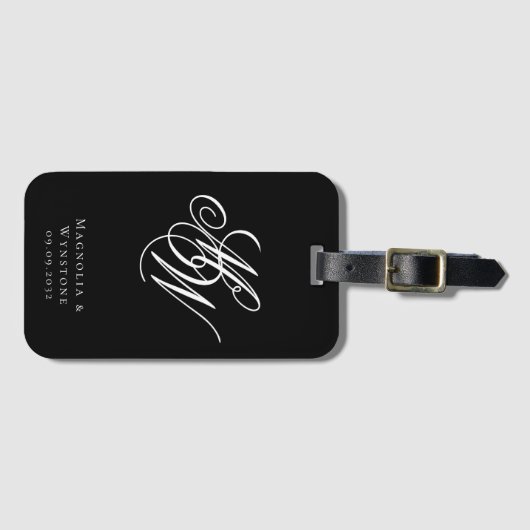 Chic Monogram Passen getrouwd Bagagelabel (Voorkant (horizontaal))
