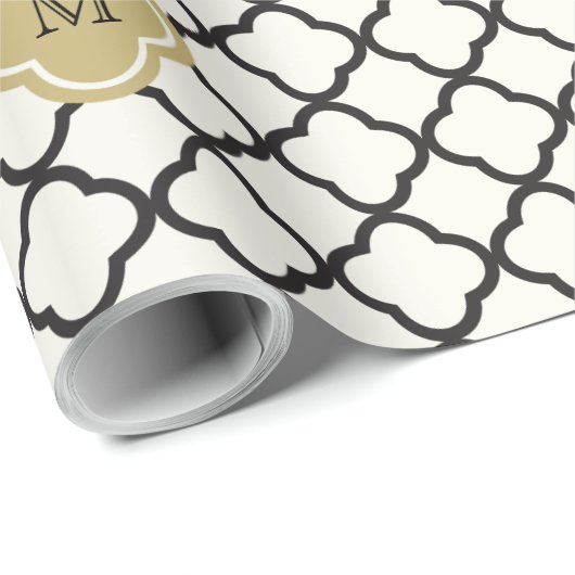 Chic Monogram Quatrefoil Pattern Art Deco Wedding Cadeaupapier (Rol Hoek)