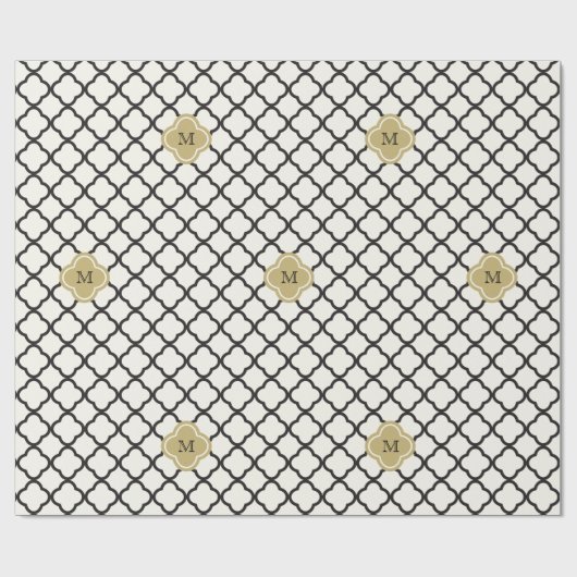 Chic Monogram Quatrefoil Pattern Art Deco Wedding Cadeaupapier (Vlak)