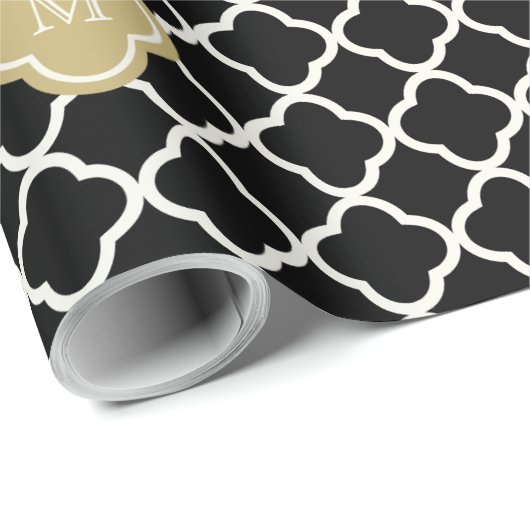 Chic Monogram Quatrefoil Pattern Art Deco Wedding Cadeaupapier (Rol Hoek)
