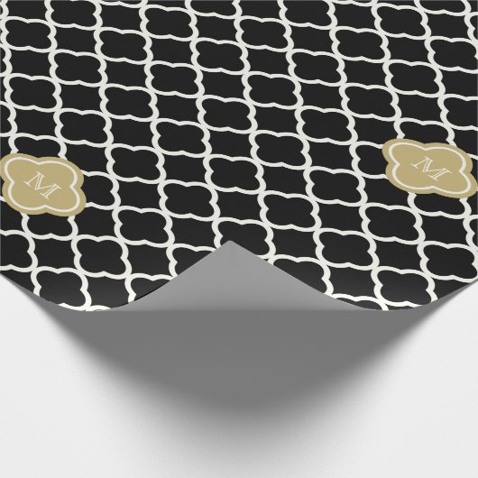 Chic Monogram Quatrefoil Pattern Art Deco Wedding Cadeaupapier (Hoek)