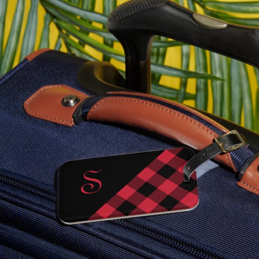 Chic Monogram Red Black Buffalo Controleer geometr Bagagelabel (Voorkant Insitu 3)