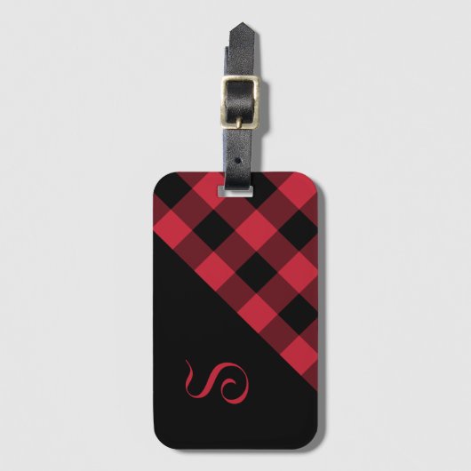 Chic Monogram Red Black Buffalo Controleer geometr Bagagelabel (Voorkant (verticaal))
