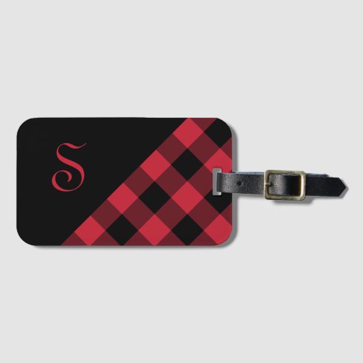 Chic Monogram Red Black Buffalo Controleer geometr Bagagelabel (Voorkant (horizontaal))