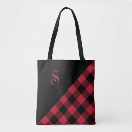 Chic Monogram Red Black Buffalo Controleer geometr Tote Bag