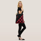 Chic Monogram Red Black Buffalo Controleer geometr Tote Bag (Op model)