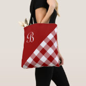 Chic Monogram Red White Buffalo Controleer geometr Tote Bag (Dichtbij)