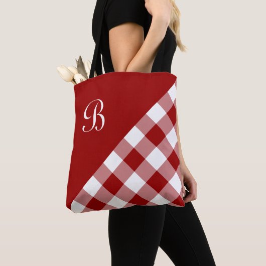 Chic Monogram Red White Buffalo Controleer geometr Tote Bag (Dichtbij)