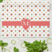 Chic Monogram Red White Polka Dots Kitchen Towel Theedoek (Gevouwen)