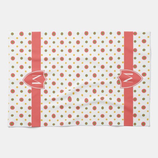 Chic Monogram Red White Polka Dots Kitchen Towel Theedoek (Horizontaal)