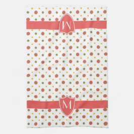 Chic Monogram Red White Polka Dots Kitchen Towel Theedoek