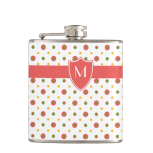 Chic Monogram Red White Polkas Hip Fles Heupfles