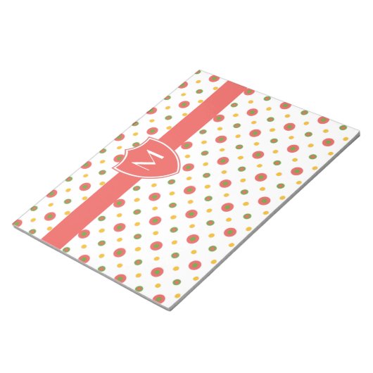 Chic Monogram Red, White Polkas Notitieblok of Jot (Schuin)
