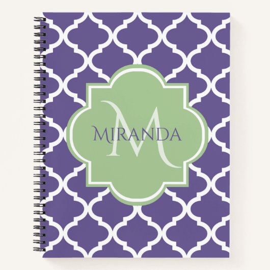 Chic Monogram Roos Roze Tan Quatrefoil en Naam Notitieboek (Voorkant)