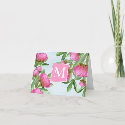 Chic Monogram roze Chic Peonies Elegant Floral Notitiekaartje (Voorkant)