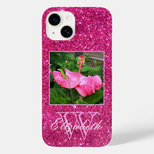 Chic Monogram roze Glitter Aangepaste Foto Case-Mate iPhone Case (Achterkant)