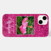 Chic Monogram roze Glitter Aangepaste Foto Case-Mate iPhone Case (Achterkant (horizontaal))