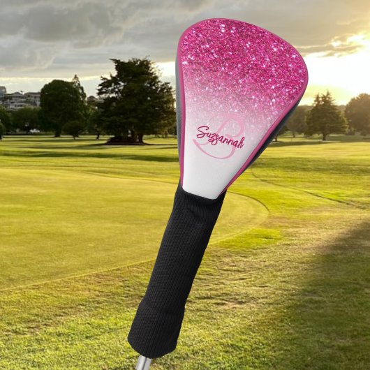 Chic Monogram roze Glitter Ombre Voornaam Golfheadcover