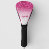 Chic Monogram roze Glitter Ombre Voornaam Golfheadcover (Voorkant)