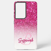 Chic Monogram roze Glitter Ombre Voornaam Samsung Galaxy Hoesje (Achterkant)