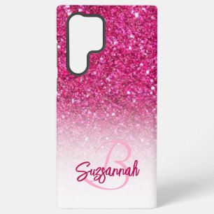 Chic Monogram Roze Glitter Ombre Voornaam Samsung Galaxy Hoesje