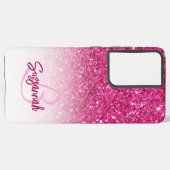 Chic Monogram roze Glitter Ombre Voornaam Samsung Galaxy Hoesje (Linkerkant)