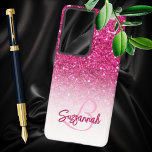 Chic Monogram roze Glitter Ombre Voornaam Samsung Galaxy Hoesje<br><div class="desc">Dit chique ombre ontwerp heeft een roze faux glitter achtergrond met aangepaste naam en initiaal letter monogram. Personaliseer het hoesje in de tekstvelden met een naam en een initiaal, verwijder beide of een of bewerk het met het gereedschap design om een lettertypestijl, -grootte en -kleur te selecteren die u wilt....</div>