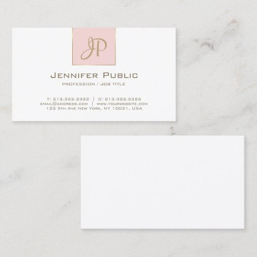Chic Monogram Roze Goud Wit Schone Plain Trendy Visitekaartje (Voorkant / Achterkant)
