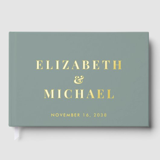 Chic Monogram Sage Green Wedding Gastenboek (Voorkant)
