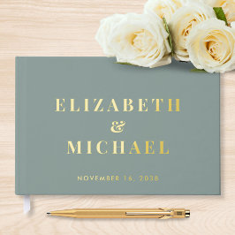 Chic Monogram Sage Green Wedding Gastenboek
