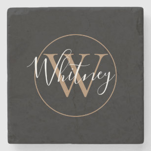 Chic monogram schrift naam zwart goud stenen onderzetter