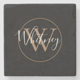 Chic Monogram Script Naam Zwart Goud Stenen Onderzetter