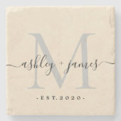 Chic Monogram Script Names Weduwdatum ivory Stenen Onderzetter (Voorkant)
