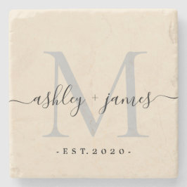 Chic Monogram Script Names Weduwdatum ivory Stenen Onderzetter
