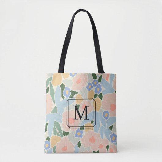 Chic Monogram Shades of Pink Blue Flower Pattern Tote Bag (Voorkant)