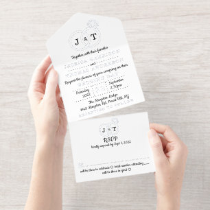 Chic Monogram Trouwringen Real Folie geperst All In One Uitnodiging