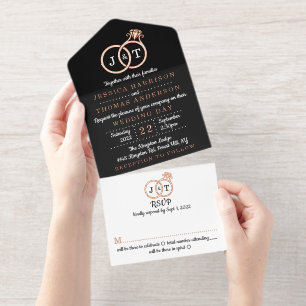 Chic Monogram Trouwringen Real Folie geperst All In One Uitnodiging