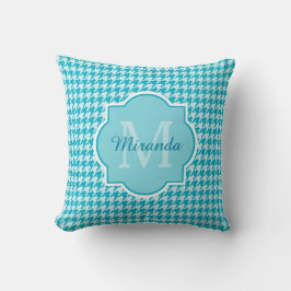 Chic Monogram Turquoise Houndstooth met naam Kussen