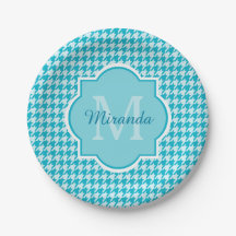 Chic Monogram Turquoise Houndstooth met naam