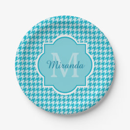 Chic Monogram Turquoise Houndstooth met naam Papieren Bordje